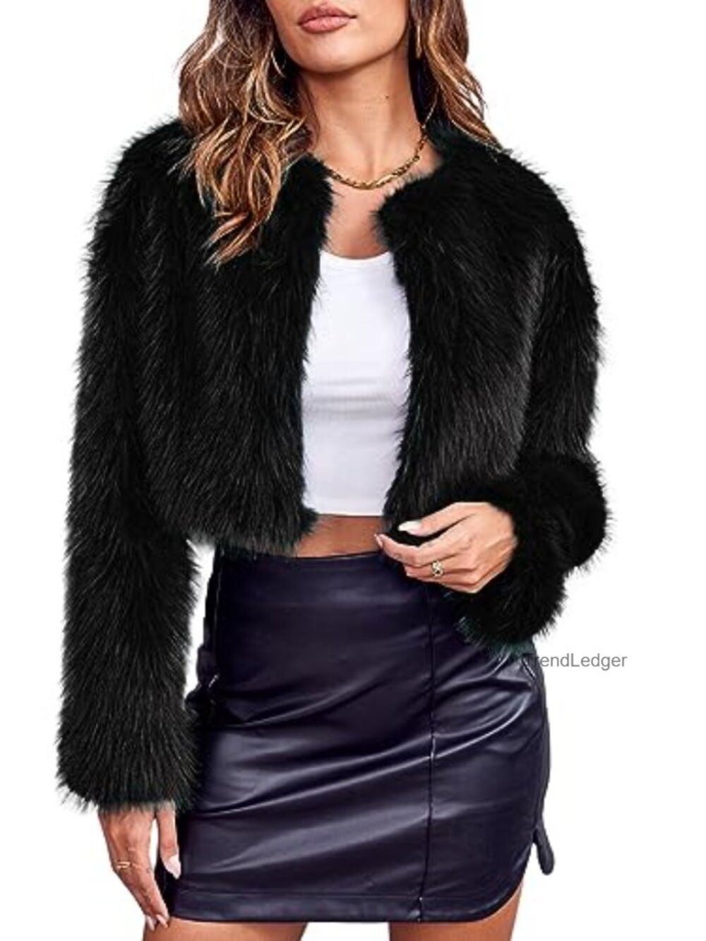 Women's Cropped Faux Fur Jacket Long Sleeve Fluffy Shaggy Coat